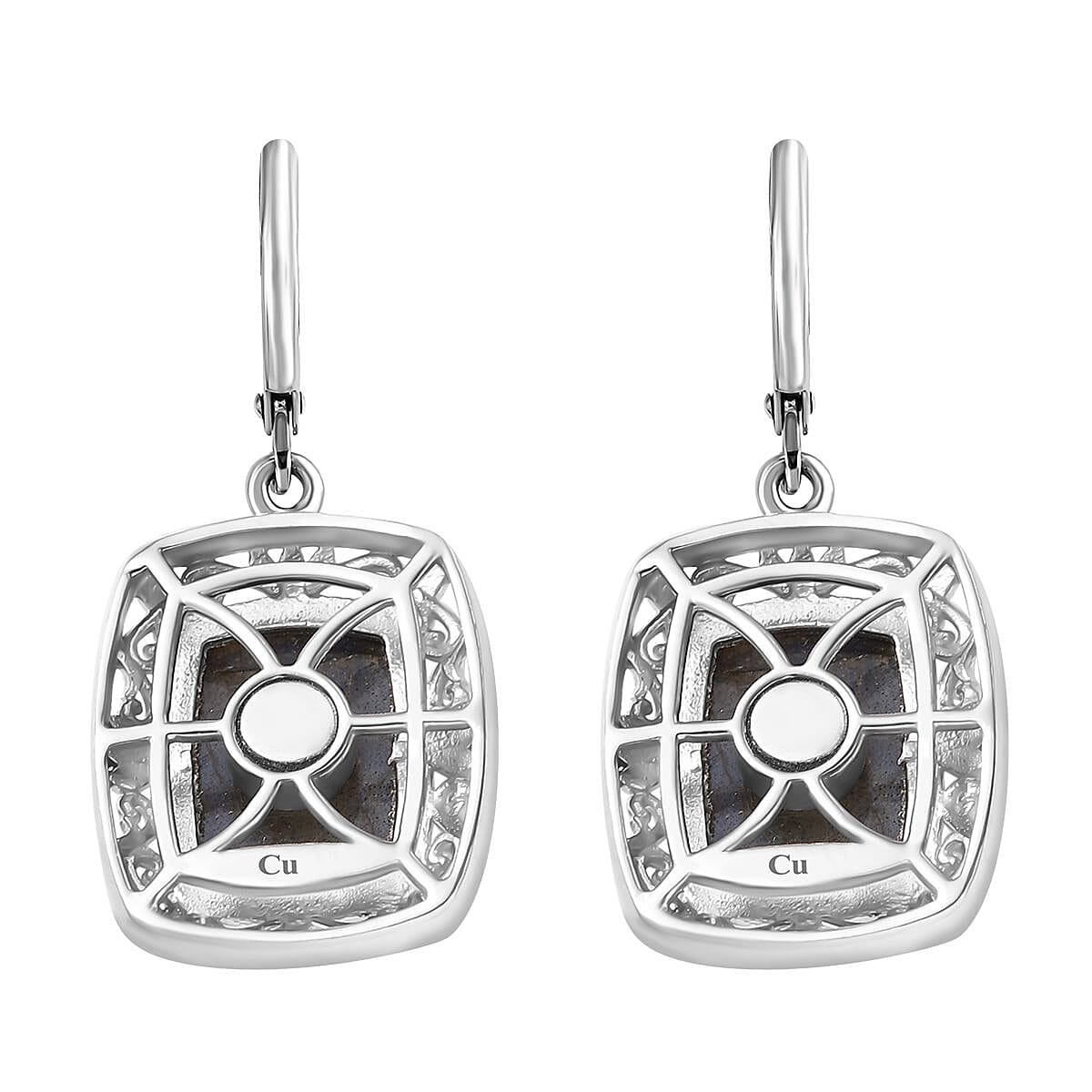 EverTrue Malagasy Labradorite 13.60 ctw Solitaire Lever Back Earrings in Platinum Over Copper with Magnet image number 5