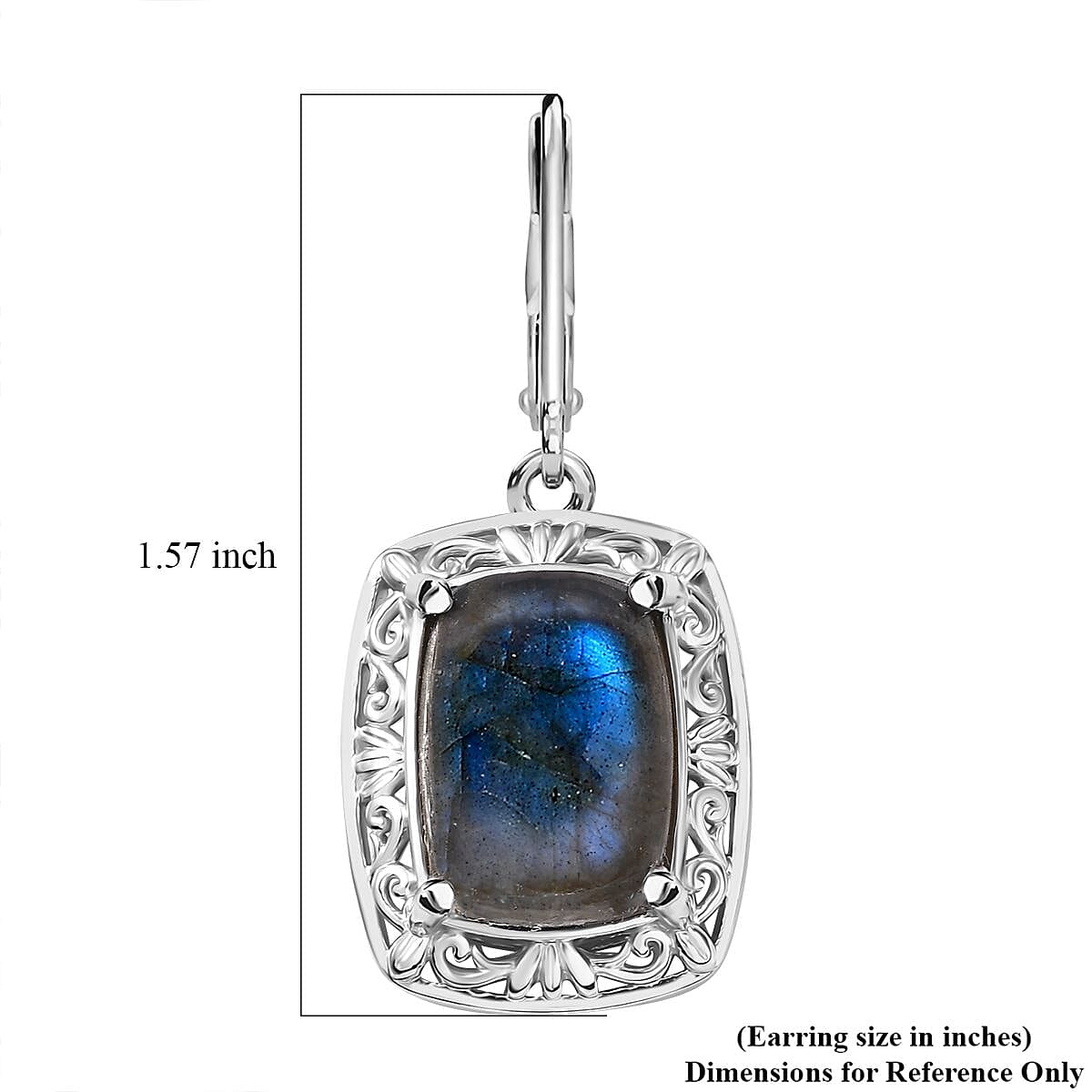 EverTrue Malagasy Labradorite 13.60 ctw Solitaire Lever Back Earrings in Platinum Over Copper with Magnet image number 6