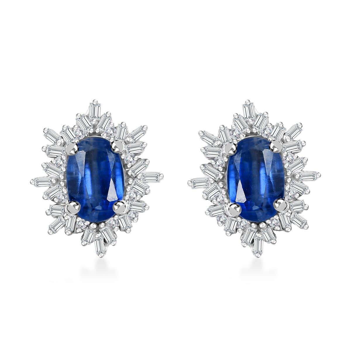 Kashmir Kyanite and Diamond 1.40 ctw Stud Earrings in Rhodium Over Sterling Silver image number 0