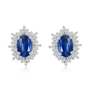 Kashmir Kyanite and Diamond 1.40 ctw Stud Earrings in Rhodium Over Sterling Silver