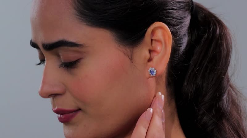 Kashmir Kyanite and Diamond 1.40 ctw Stud Earrings in Rhodium Over Sterling Silver