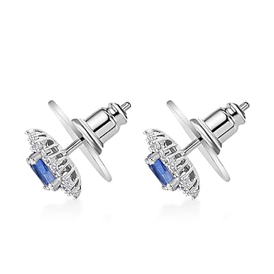 Kashmir Kyanite and Diamond 1.40 ctw Stud Earrings in Rhodium Over Sterling Silver