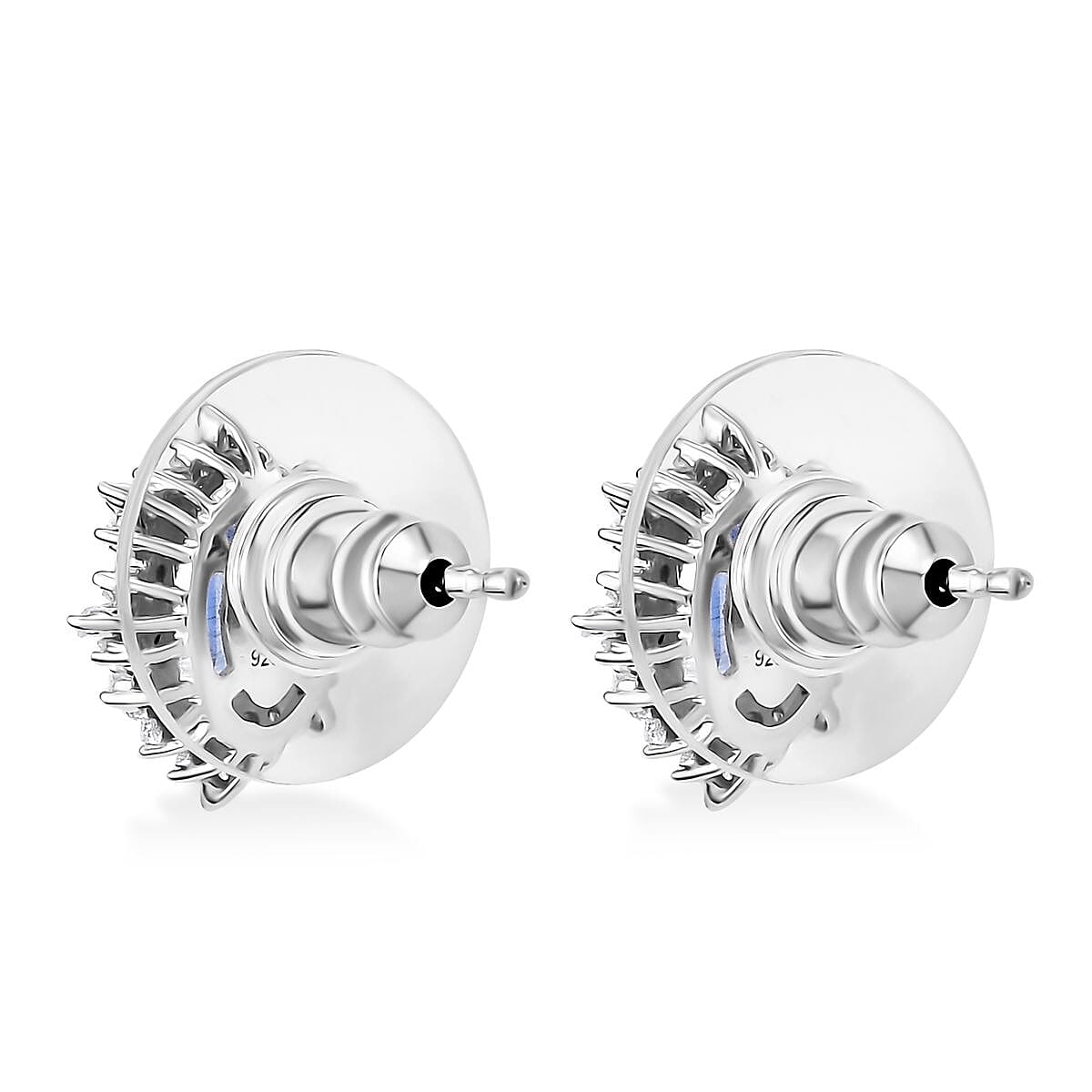 Kashmir Kyanite and Diamond 1.40 ctw Stud Earrings in Rhodium Over Sterling Silver