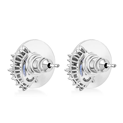 Kashmir Kyanite and Diamond 1.40 ctw Stud Earrings in Rhodium Over Sterling Silver