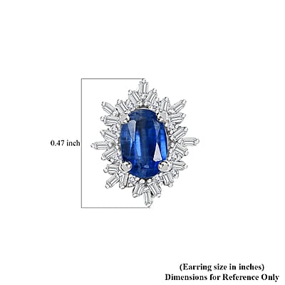 Kashmir Kyanite and Diamond 1.40 ctw Stud Earrings in Rhodium Over Sterling Silver