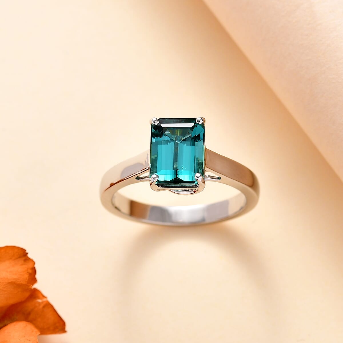 Certified & Appraised Rhapsody AAAA Pirineu Lagoon Tourmaline 3.33 ctw Solitaire Ring in 950 Platinum (Size 8.0) 7.15 Grams image number 1