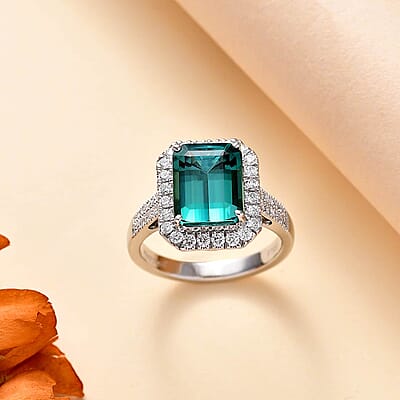 Rhapsody AAAA Pirineu Lagoon Tourmaline and E-F VS Diamond 5.43 ctw Ring in 950 Platinum (Size 6.0)