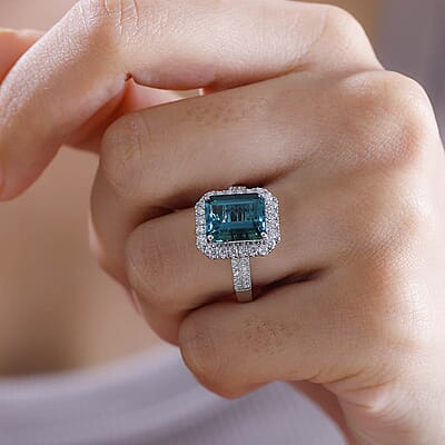 Rhapsody AAAA Pirineu Lagoon Tourmaline and E-F VS Diamond 5.43 ctw Ring in 950 Platinum (Size 6.0)