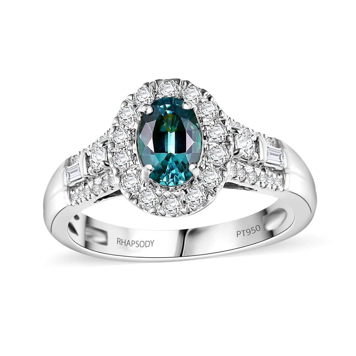 Certified & Appraised Rhapsody AAAA Pirineu Lagoon Tourmaline and E-F VS Diamond 1.15 ctw Ring in 950 Platinum (Size 6.0) 6.05 Grams image number 0