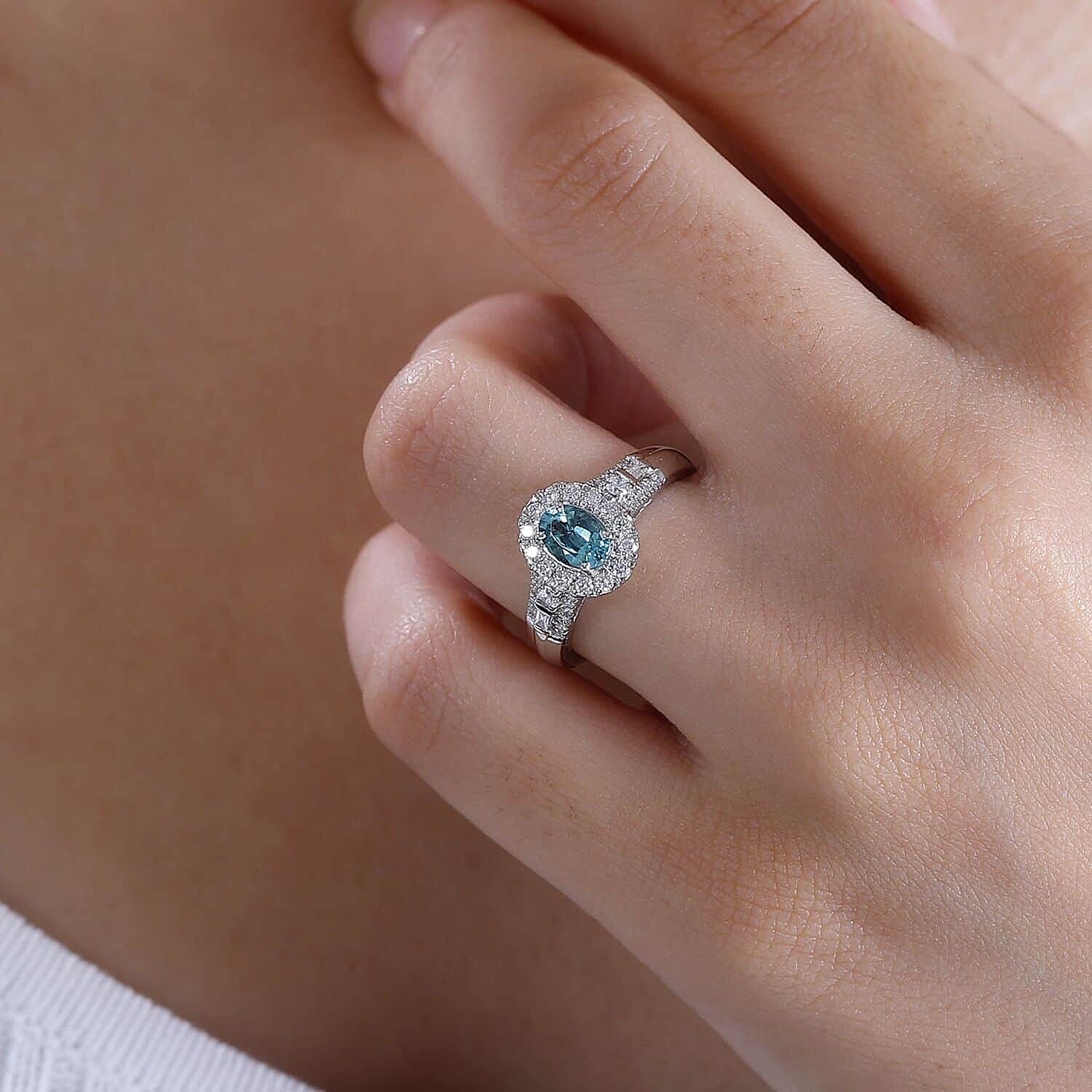 Certified & Appraised Rhapsody AAAA Pirineu Lagoon Tourmaline and E-F VS Diamond 1.15 ctw Ring in 950 Platinum (Size 6.0) 6.05 Grams