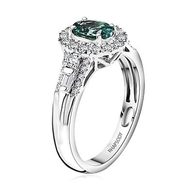 Certified & Appraised Rhapsody AAAA Pirineu Lagoon Tourmaline and E-F VS Diamond 1.15 ctw Ring in 950 Platinum (Size 6.0) 6.05 Grams