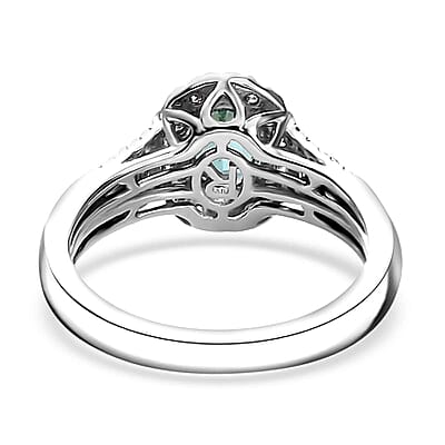 Certified & Appraised Rhapsody AAAA Pirineu Lagoon Tourmaline and E-F VS Diamond 1.15 ctw Ring in 950 Platinum (Size 6.0) 6.05 Grams