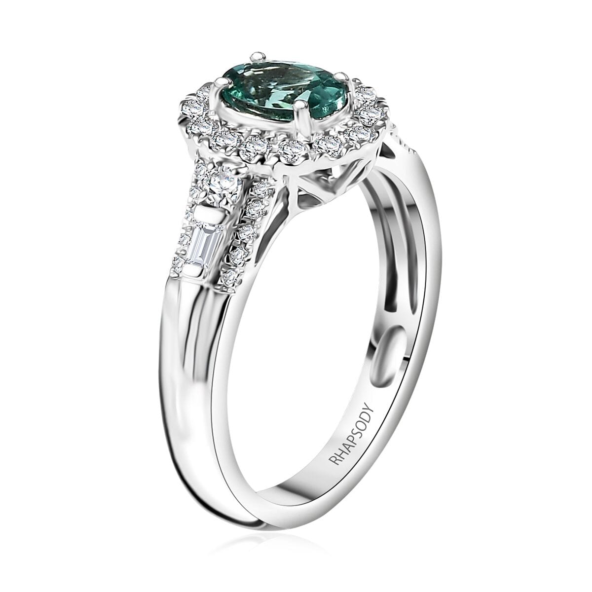 Certified & Appraised Rhapsody AAAA Pirineu Lagoon Tourmaline and E-F VS Diamond 1.15 ctw Ring in 950 Platinum (Size 8.0) 6.05 Grams image number 3