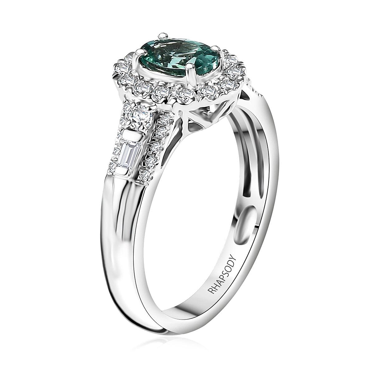 Certified & Appraised Rhapsody AAAA Pirineu Lagoon Tourmaline and E-F VS Diamond 1.15 ctw Ring in 950 Platinum (Size 9.0) 6.05 Grams image number 3