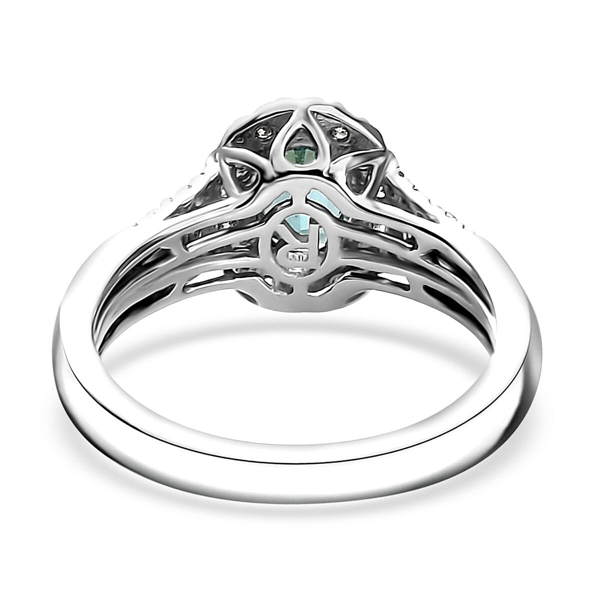 Certified & Appraised Rhapsody AAAA Pirineu Lagoon Tourmaline and E-F VS Diamond 1.15 ctw Ring in 950 Platinum (Size 9.0) 6.05 Grams image number 4