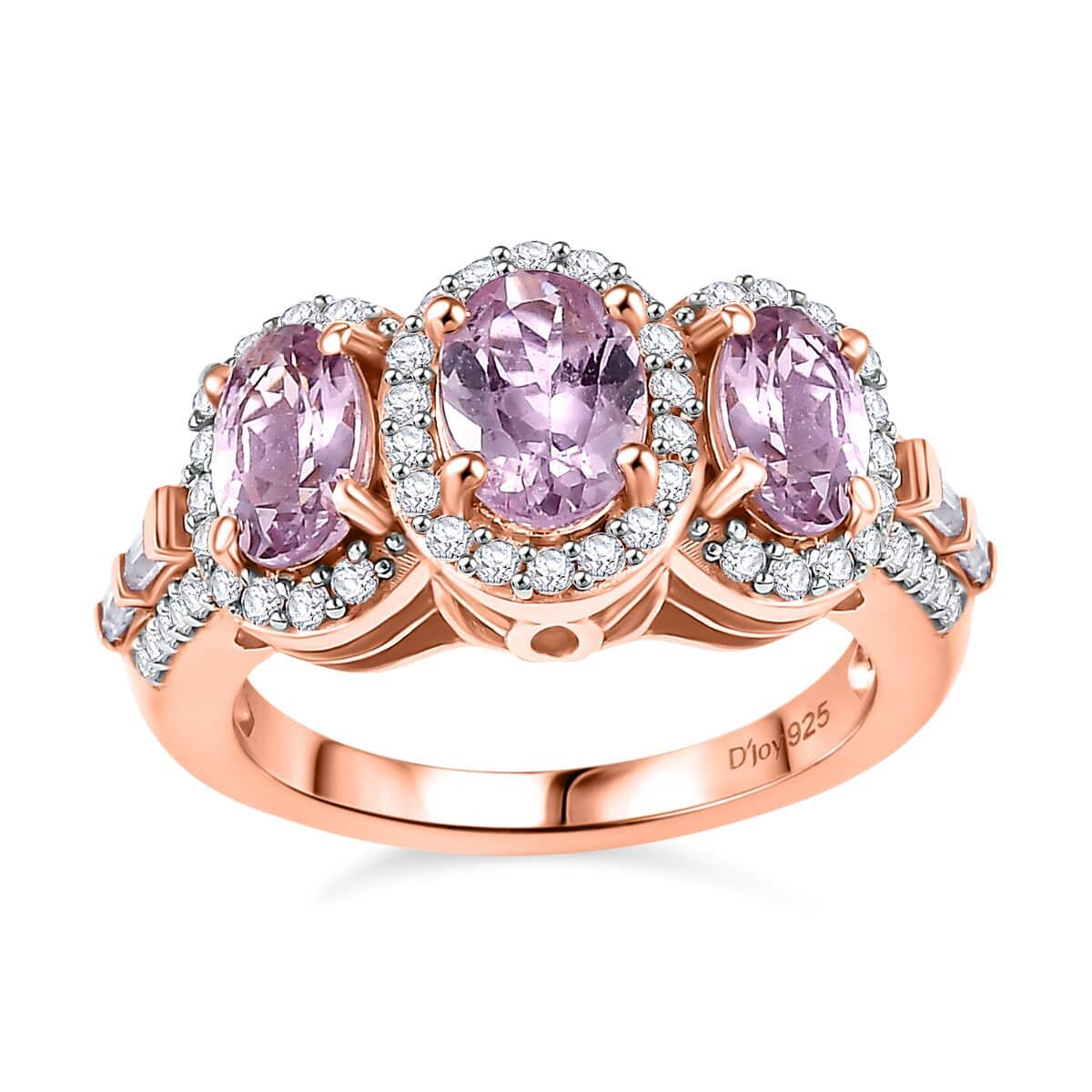 Narsipatnam Pink Spinel and White Zircon 2.40 ctw Trilogy Blossom Ring in 18K Vermeil Rose Gold Over Sterling Silver (Size 10.0) image number 0