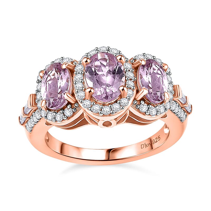 Narsipatnam Pink Spinel and White Zircon 2.40 ctw Trilogy Blossom Ring in 18K Vermeil Rose Gold Over Sterling Silver (Size 10.0)