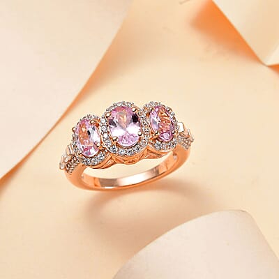 Narsipatnam Pink Spinel and White Zircon 2.40 ctw Trilogy Blossom Ring in 18K Vermeil Rose Gold Over Sterling Silver (Size 10.0)