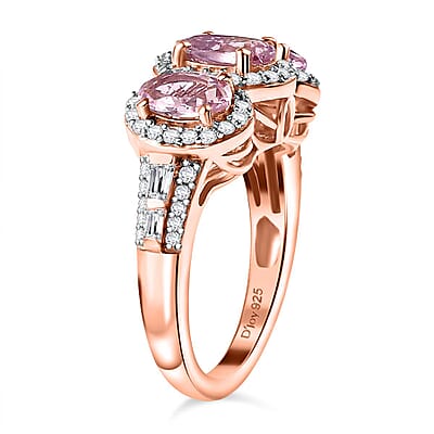 Narsipatnam Pink Spinel and White Zircon 2.40 ctw Trilogy Blossom Ring in 18K Vermeil Rose Gold Over Sterling Silver (Size 10.0)