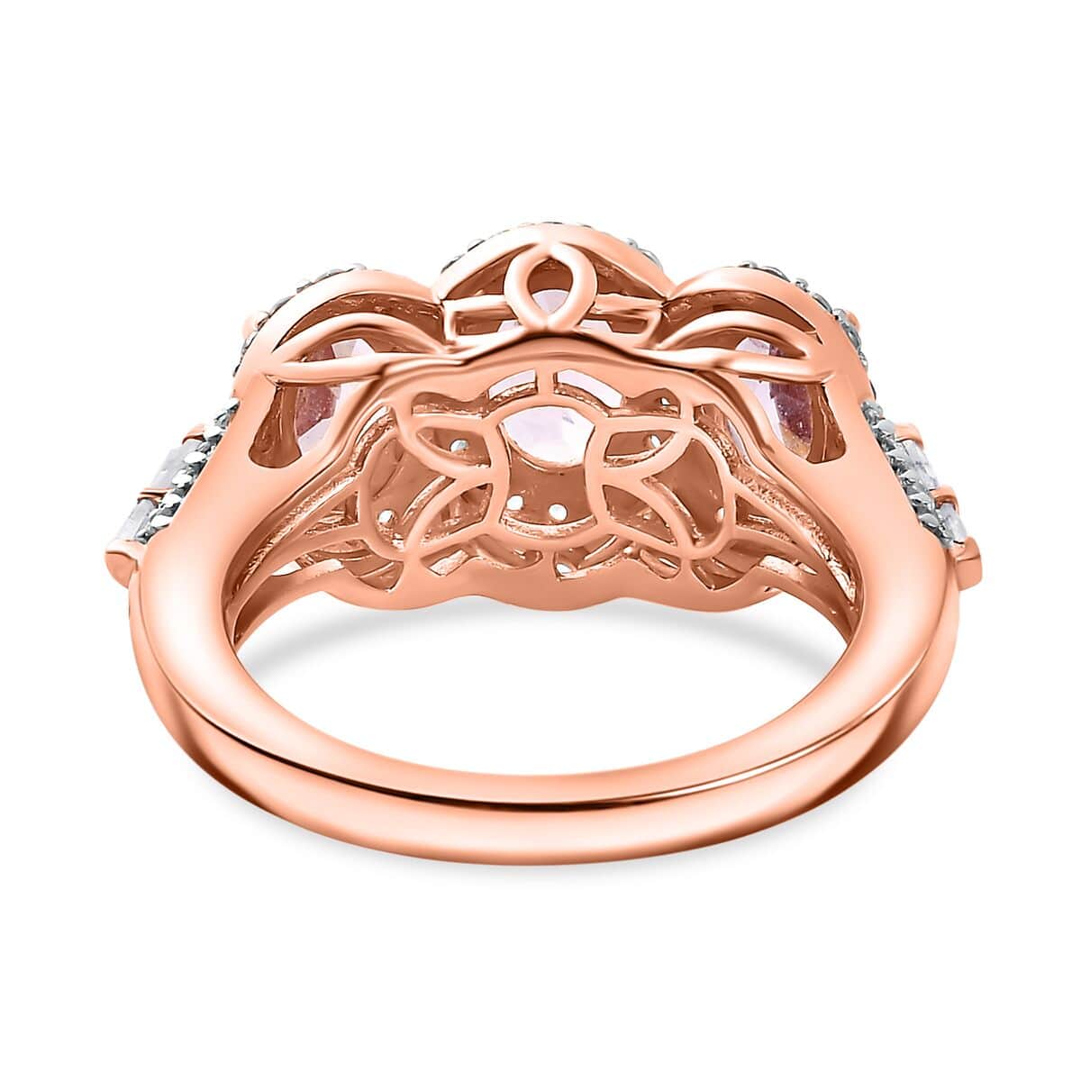 Narsipatnam Pink Spinel and White Zircon 2.40 ctw Trilogy Blossom Ring in 18K Vermeil Rose Gold Over Sterling Silver (Size 10.0) image number 4