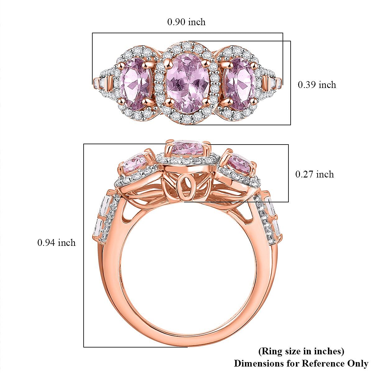 Narsipatnam Pink Spinel and White Zircon 2.40 ctw Trilogy Blossom Ring in 18K Vermeil Rose Gold Over Sterling Silver (Size 10.0)