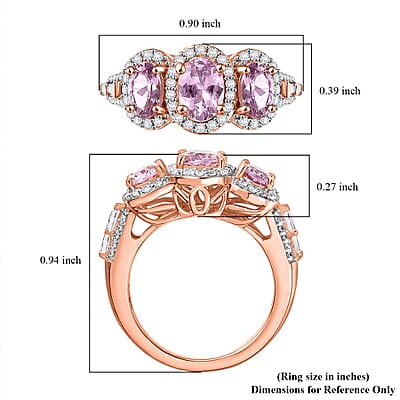 Narsipatnam Pink Spinel and White Zircon 2.40 ctw Trilogy Blossom Ring in 18K Vermeil Rose Gold Over Sterling Silver (Size 10.0)