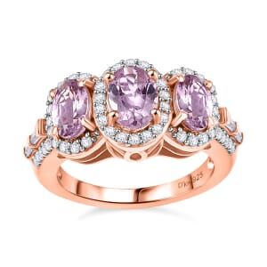 Narsipatnam Pink Spinel and White Zircon 2.40 ctw Trilogy Blossom Ring in 18K Vermeil Rose Gold Over Sterling Silver (Size 7.0)