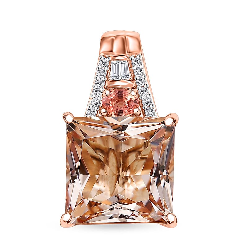 Luxoro AAA Marropino Morganite, Padparadscha Sapphire (Beryllium Treated) and G-H I2 Diamond 8.40 ctw Lotus Pendant without Chain in 14K Rose Gold