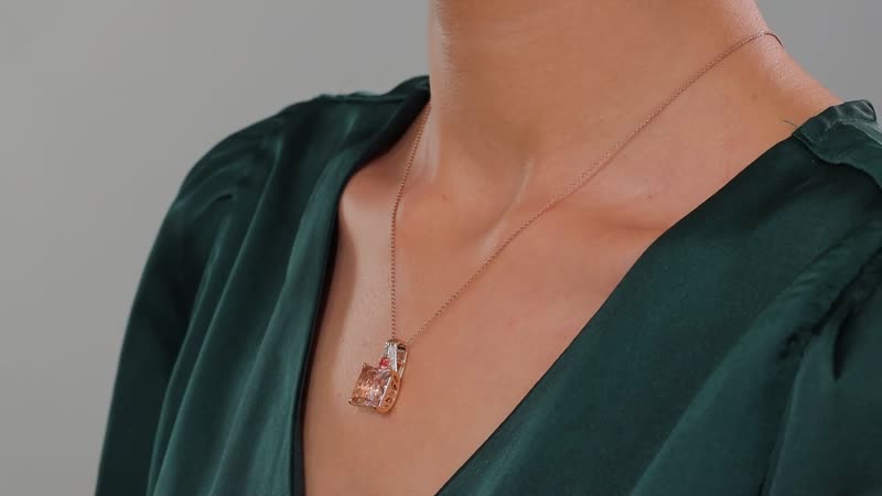 Luxoro AAA Marropino Morganite, Padparadscha Sapphire (Beryllium Treated) and G-H I2 Diamond 8.40 ctw Lotus Pendant without Chain in 14K Rose Gold