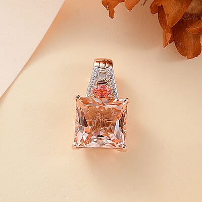 Luxoro AAA Marropino Morganite, Padparadscha Sapphire (Beryllium Treated) and G-H I2 Diamond 8.40 ctw Lotus Pendant without Chain in 14K Rose Gold