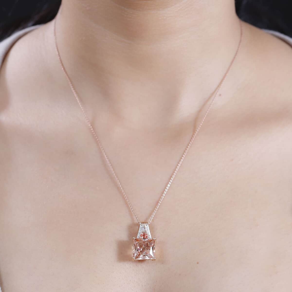 Luxoro AAA Marropino Morganite, Padparadscha Sapphire (Beryllium Treated) and G-H I2 Diamond 8.40 ctw Lotus Pendant in 14K Rose Gold image number 2