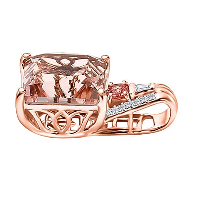 Luxoro AAA Marropino Morganite, Padparadscha Sapphire (Beryllium Treated) and G-H I2 Diamond 8.40 ctw Lotus Pendant without Chain in 14K Rose Gold