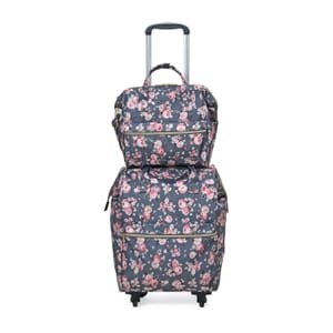 Set of 2 Travel Bags, Gray Flower Backpack with Wheel and Adjustable Handle and Tote Bag