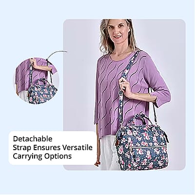 Set of 2 Travel Bags, Gray Flower Backpack with Wheel and Adjustable Handle and Tote Bag