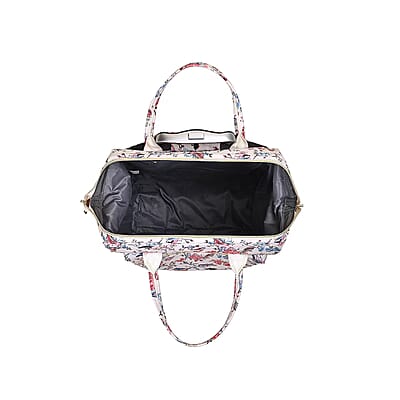 Set of 2 Travel Bags, Gray Flower Backpack with Wheel and Adjustable Handle and Tote Bag