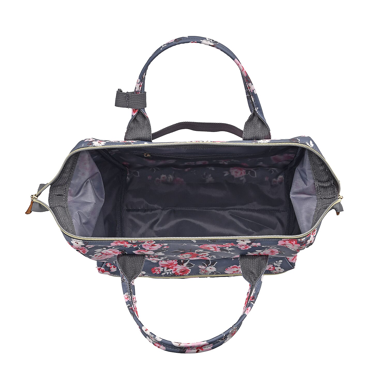 Set of 2 Travel Bags, Gray Flower Backpack with Wheel and Adjustable Handle and Tote Bag