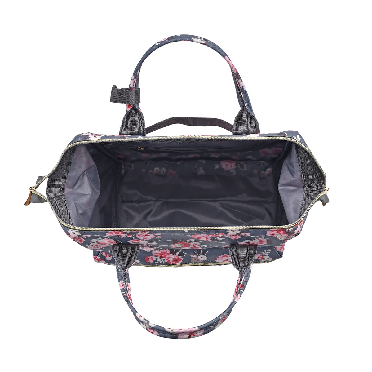 Set of 2 Travel Bags, Gray Flower Backpack with Wheel and Adjustable Handle (13.4"x7.7"x17") and Tote Bag (11.4"x5.9"x11.4") image number 7
