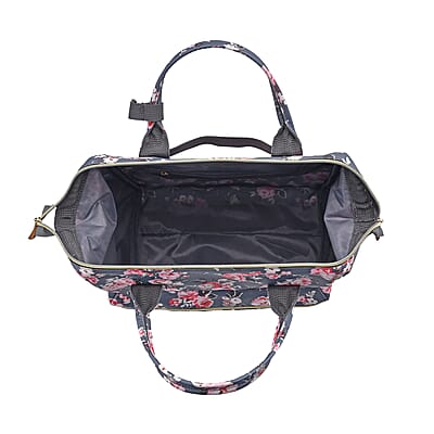 Set of 2 Travel Bags, Gray Flower Backpack with Wheel and Adjustable Handle and Tote Bag