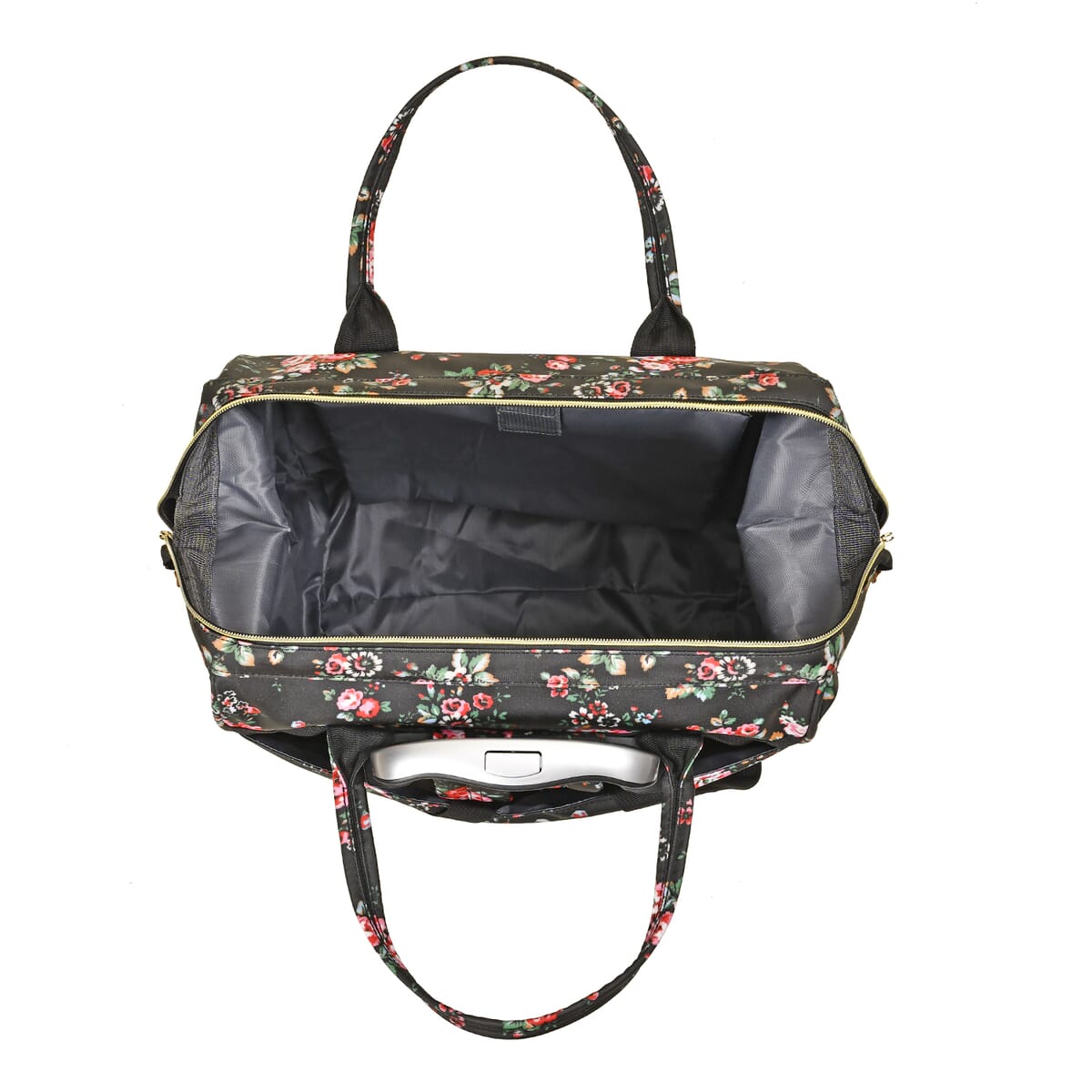 Set of 2 Travel Bags, Black Flower Backpack with Wheel and Adjustable Handle and Tote Bag image number 5