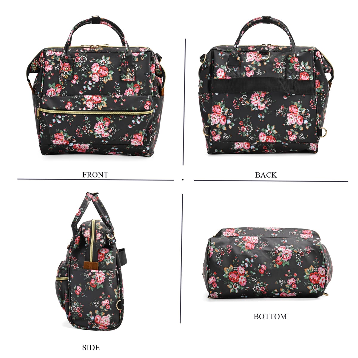 Set of 2 Travel Bags, Black Flower Backpack with Wheel and Adjustable Handle and Tote Bag image number 6