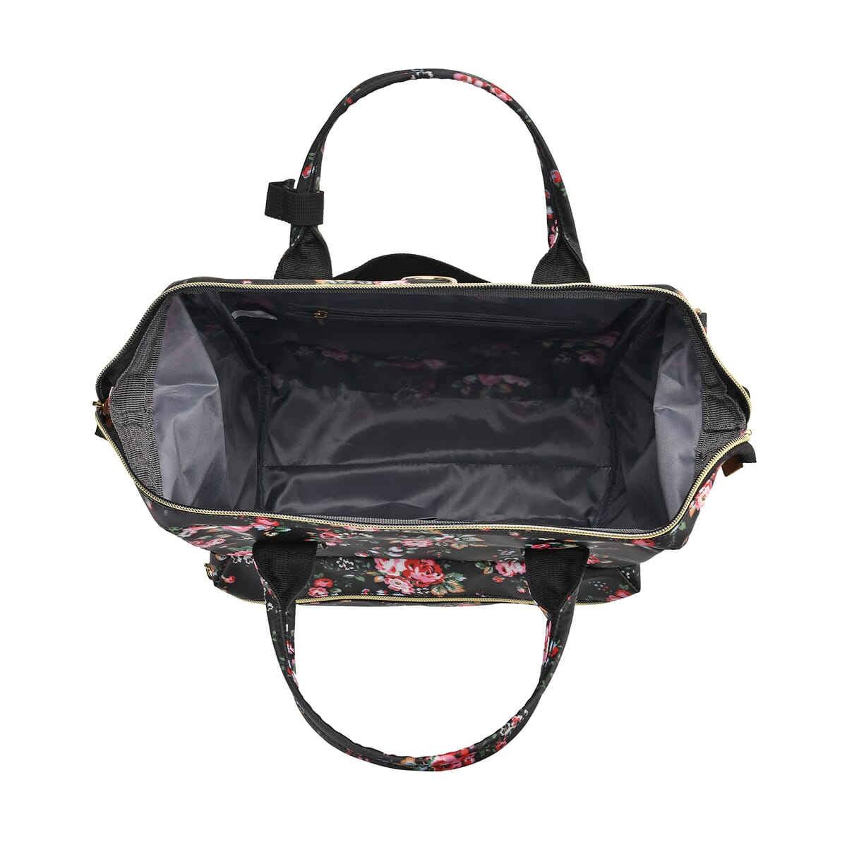 Set of 2 Travel Bags, Black Flower Backpack with Wheel and Adjustable Handle and Tote Bag image number 8