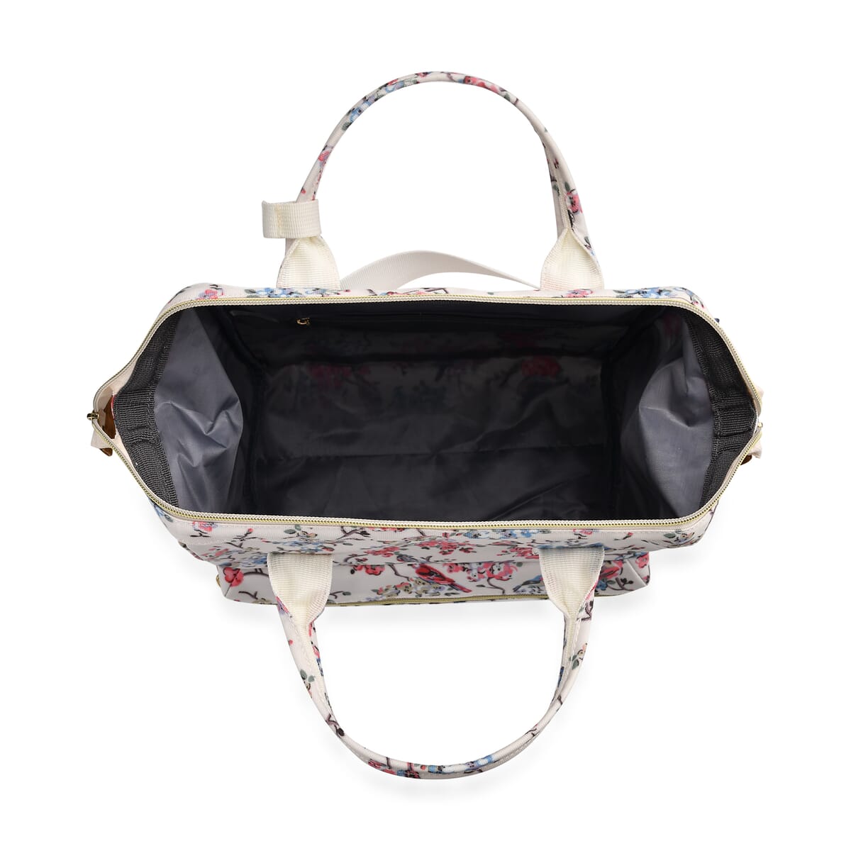 Set of 2 Travel Bags, Off-White Flower and Bird Backpack with Wheel and Adjustable Handle and Tote Bag image number 7