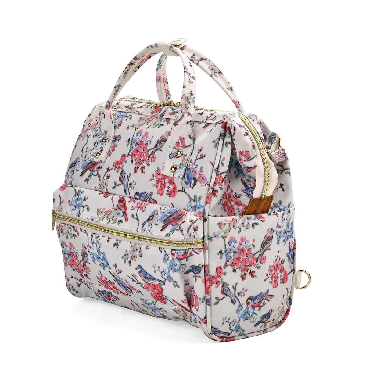Set of 2 Travel Bags, Off-White Flower and Bird Backpack with Wheel and Adjustable Handle and Tote Bag image number 8