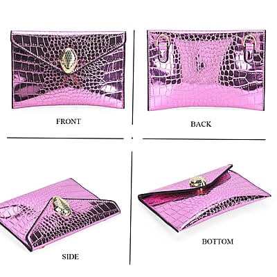 Set of 3 Purple Faux Leather Crocodile Embossed Metallic Shoulder Bag, Crossbody Bag and Card Holder