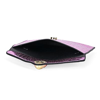 Set of 3 Purple Faux Leather Crocodile Embossed Metallic Shoulder Bag, Crossbody Bag and Card Holder