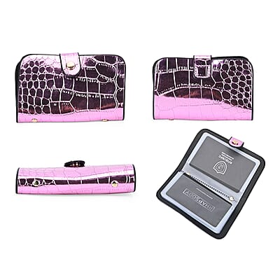 Set of 3 Purple Faux Leather Crocodile Embossed Metallic Shoulder Bag, Crossbody Bag and Card Holder