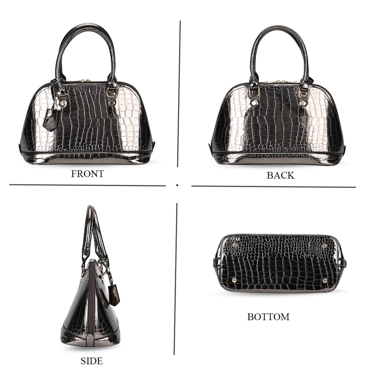Set of 3 Gun Faux Leather Crocodile Embossed Metallic Shoulder Bag, Crossbody Bag and Card Holder image number 3