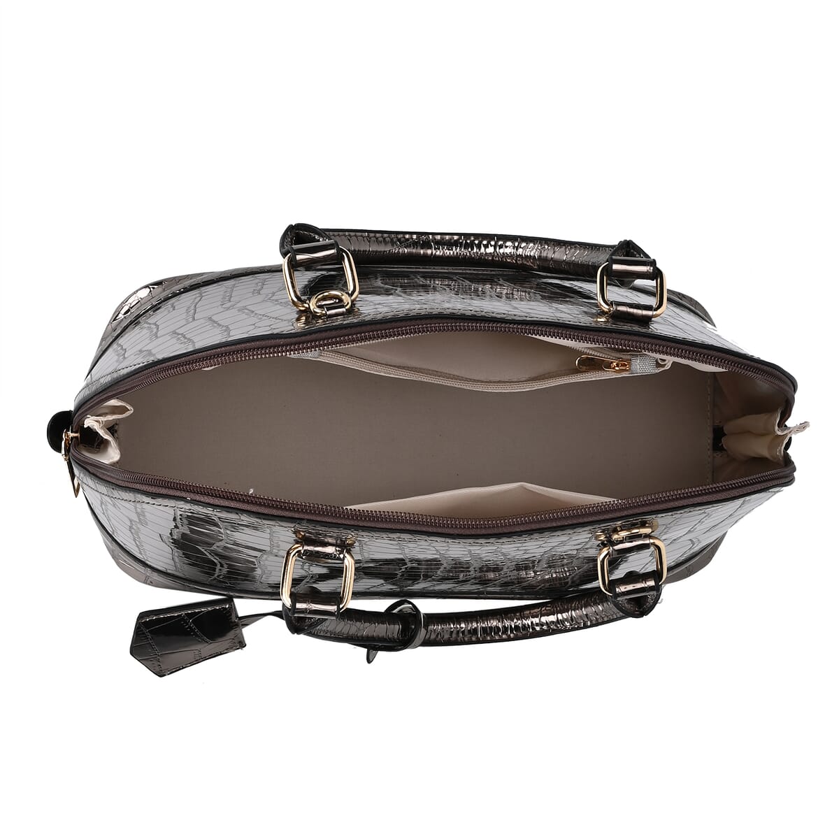 Set of 3 Gun Faux Leather Crocodile Embossed Metallic Shoulder Bag, Crossbody Bag and Card Holder image number 4
