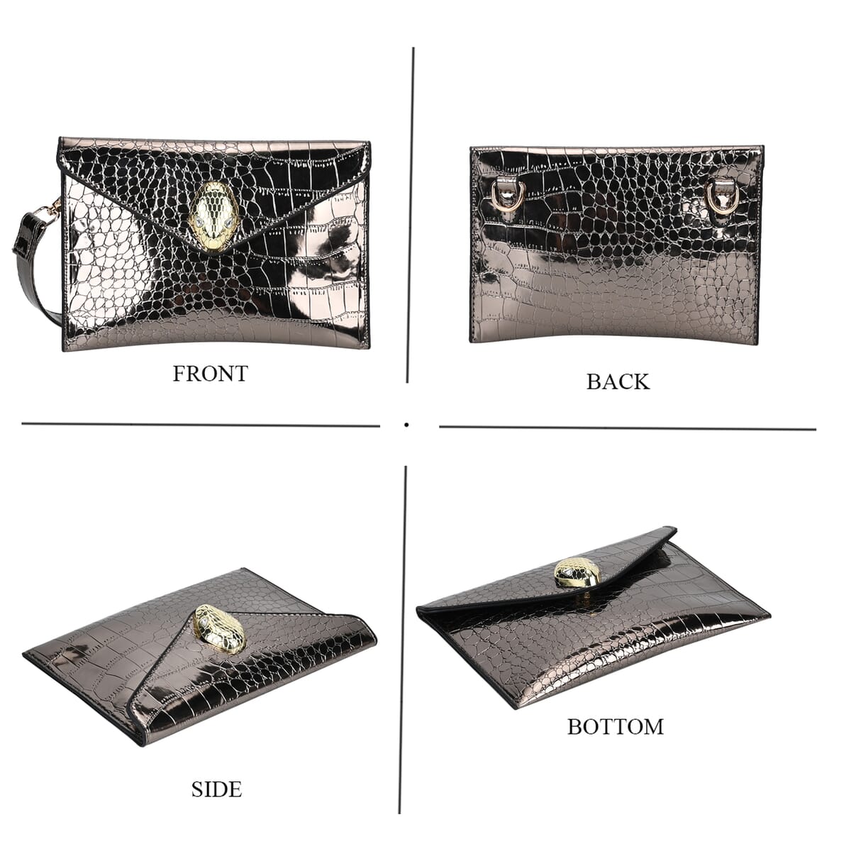 Set of 3 Gun Faux Leather Crocodile Embossed Metallic Shoulder Bag, Crossbody Bag and Card Holder image number 5