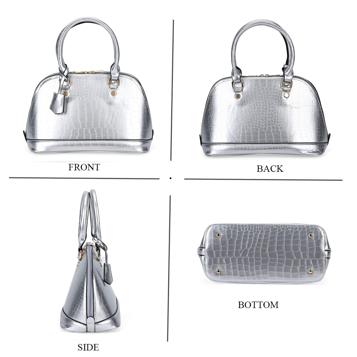 Set of 3 Silver Faux Leather Crocodile Embossed Metallic Shoulder Bag, Crossbody Bag and Card Holder image number 3